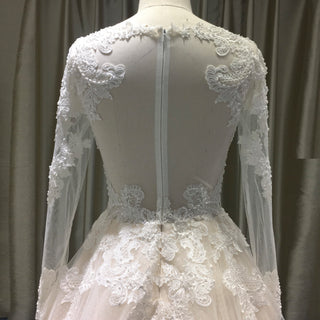 Light Champagne A-line Wedding Dress with Sheer Long Sleeve
