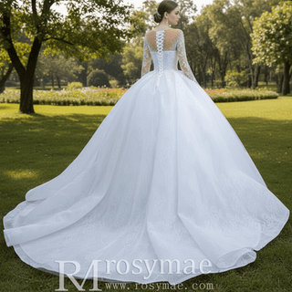 Long Sleeve Ball Gown Wedding Dress Princess Bridal Gown - Rosymae