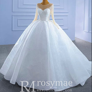 Long Sleeve Ball Gown Wedding Dress Princess Bridal Gown - Rosymae