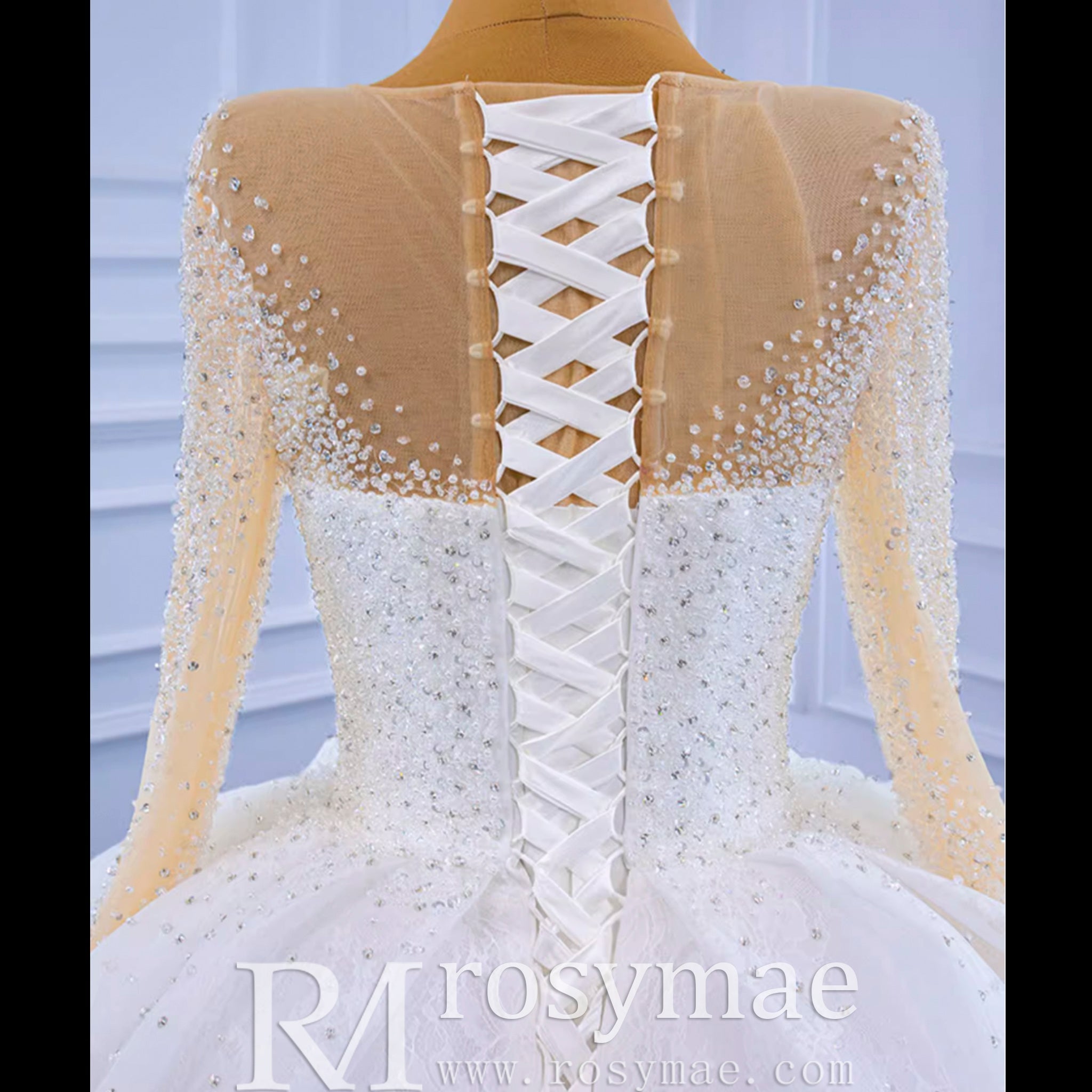 Long Sleeve Ball Gown Wedding Dress Princess Bridal Gown - Rosymae