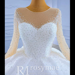 Long Sleeve Ball Gown Wedding Dress Princess Bridal Gown - Rosymae