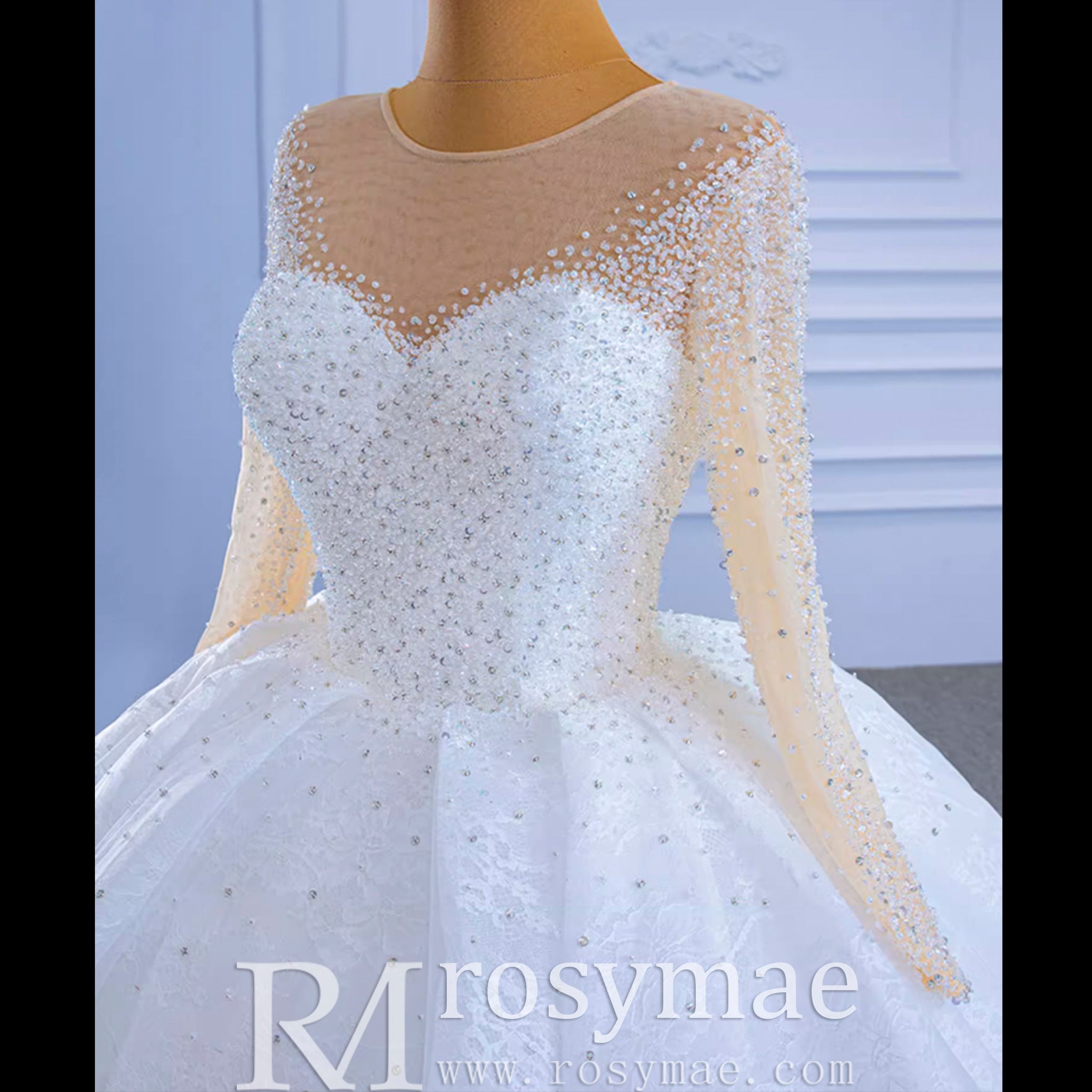 Long Sleeve Ball Gown Wedding Dress Princess Bridal Gown - Rosymae