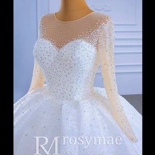 Long Sleeve Ball Gown Wedding Dress Princess Bridal Gown - Rosymae