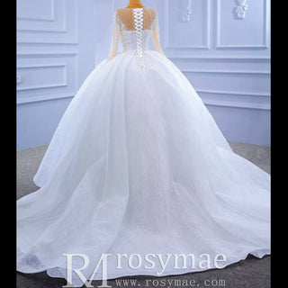 Long Sleeve Ball Gown Wedding Dress Princess Bridal Gown - Rosymae