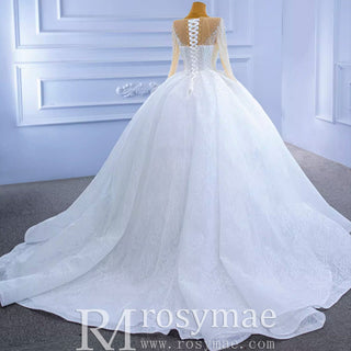 Long Sleeve Ball Gown Wedding Dress Princess Bridal Gown - Rosymae