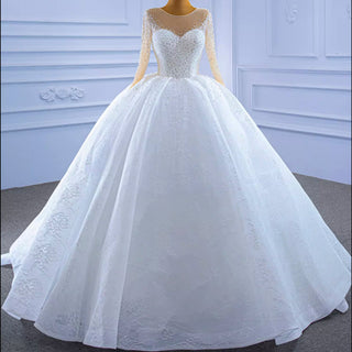 Long Sleeve Ball Gown Wedding Dress Princess Bridal Gown - Rosymae
