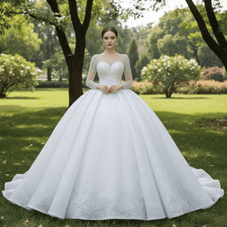 Long Sleeve Ball Gown Wedding Dress Princess Bridal Gown - Rosymae
