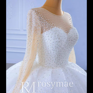 Long Sleeve Ball Gown Wedding Dress Princess Bridal Gown - Rosymae