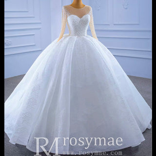 Long Sleeve Ball Gown Wedding Dress Princess Bridal Gown - Rosymae