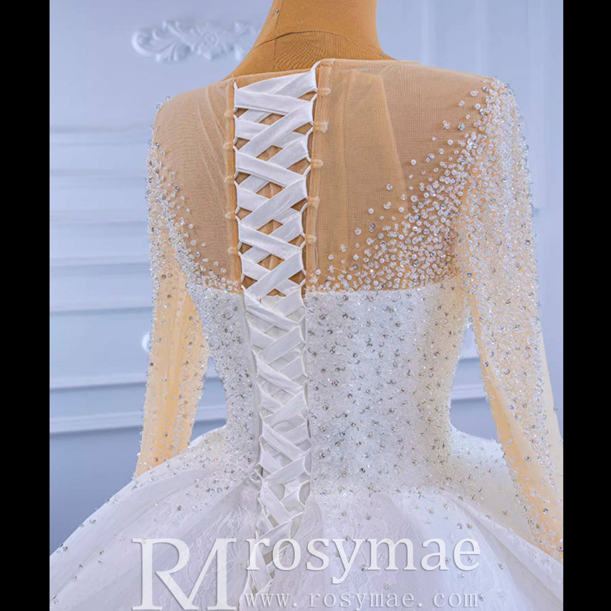 Long Sleeve Ball Gown Wedding Dress Princess Bridal Gown - Rosymae