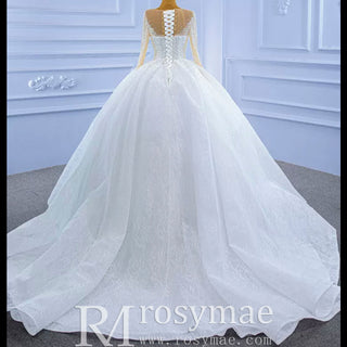 Long Sleeve Ball Gown Wedding Dress Princess Bridal Gown - Rosymae