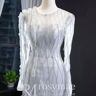 Long Sleeve Beaded Trumpet Wedding Dress with Keyhole - Rosymae