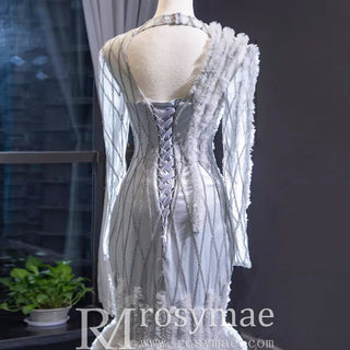 Long Sleeve Beaded Trumpet Wedding Dress with Keyhole - Rosymae