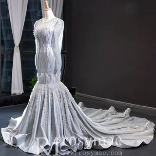 Long Sleeve Beaded Trumpet Wedding Dress with Keyhole - Rosymae
