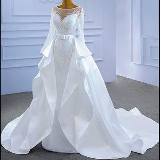 Long Sleeve Beaded Wedding Dress with Detachable Skirt - Rosymae