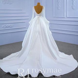 Long Sleeve Beaded Wedding Dress with Detachable Skirt - Rosymae