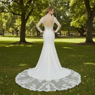 Gorgeous Long-Sleeved Fit and Flare Wedding Dress