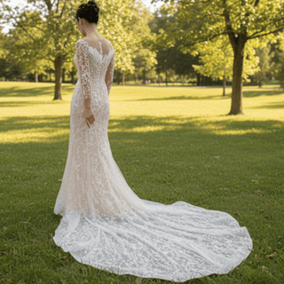 Long Sleeve Exquisite Wedding Gown Floral Lace Mermaid Wedding Dress - Rosymae