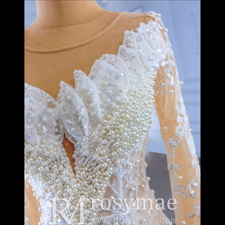 Long Sleeve Exquisite Wedding Gown Floral Lace Mermaid Wedding Dress - Rosymae