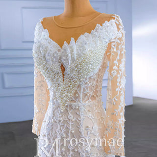 Long Sleeve Exquisite Wedding Gown Floral Lace Mermaid Wedding Dress - Rosymae