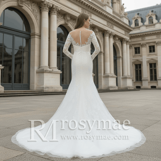 Long Sleeve Figure-Flattering Mermaid Wedding Dress - Rosymae