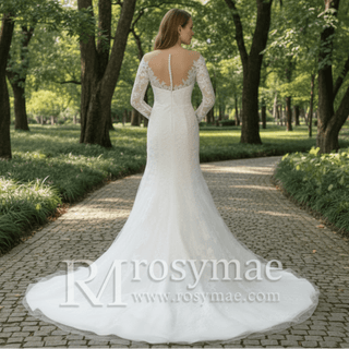 Long Sleeve Figure-Flattering Mermaid Wedding Dress - Rosymae