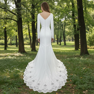 Elegant Deep Vneck Women Mermaid Wedding Dress with Long Sleeves