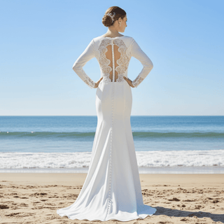 Long Sleeve Fit and Flare Wedding Dress with Sheer Back - Rosymae