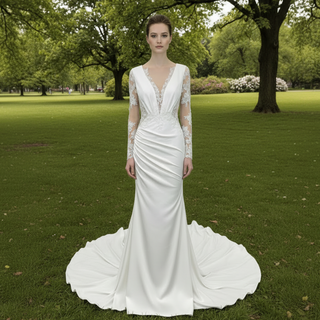 Most Beautiful Mermaid Wedding Dresses with Sheer Long Sleeve