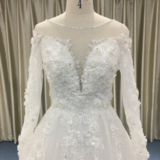 Lace Illusion Long Sleeve Ball Gown Wedding Dress for Elegant Bride