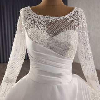 Long Sleeve High Back Ball Gown Wedding Dress Square Neckline - Rosymae