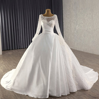 Long Sleeve High Back Ball Gown Wedding Dress Square Neckline - Rosymae