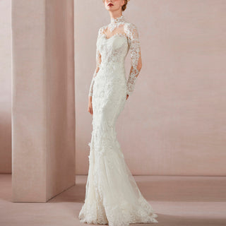 Elegant Lace Mermaid Wedding Dress with Long Sleeve Jacket