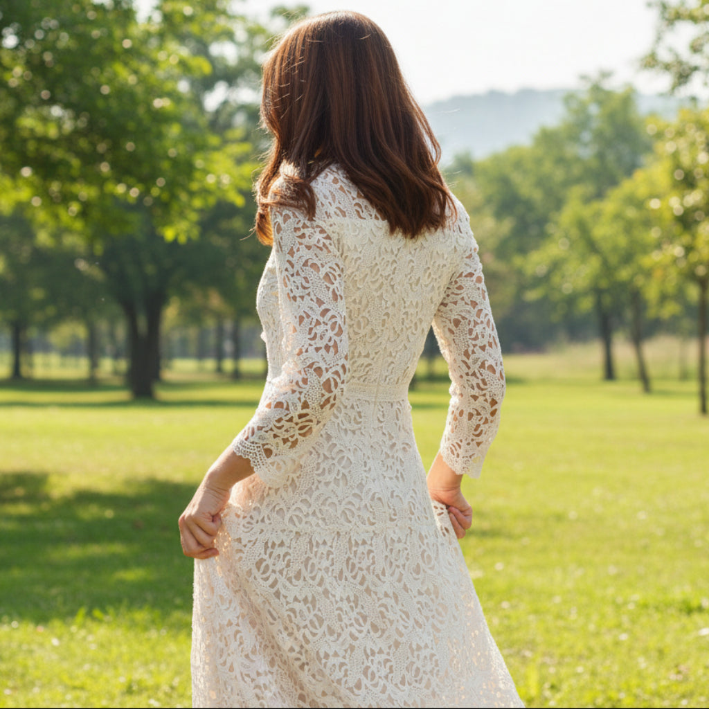 Long Sleeve High Neck Lace Wedding Dress with Ankle Length Rosymae Long Sleeve High Neck Lace Wedding Dress with Ankle Length Rosymae