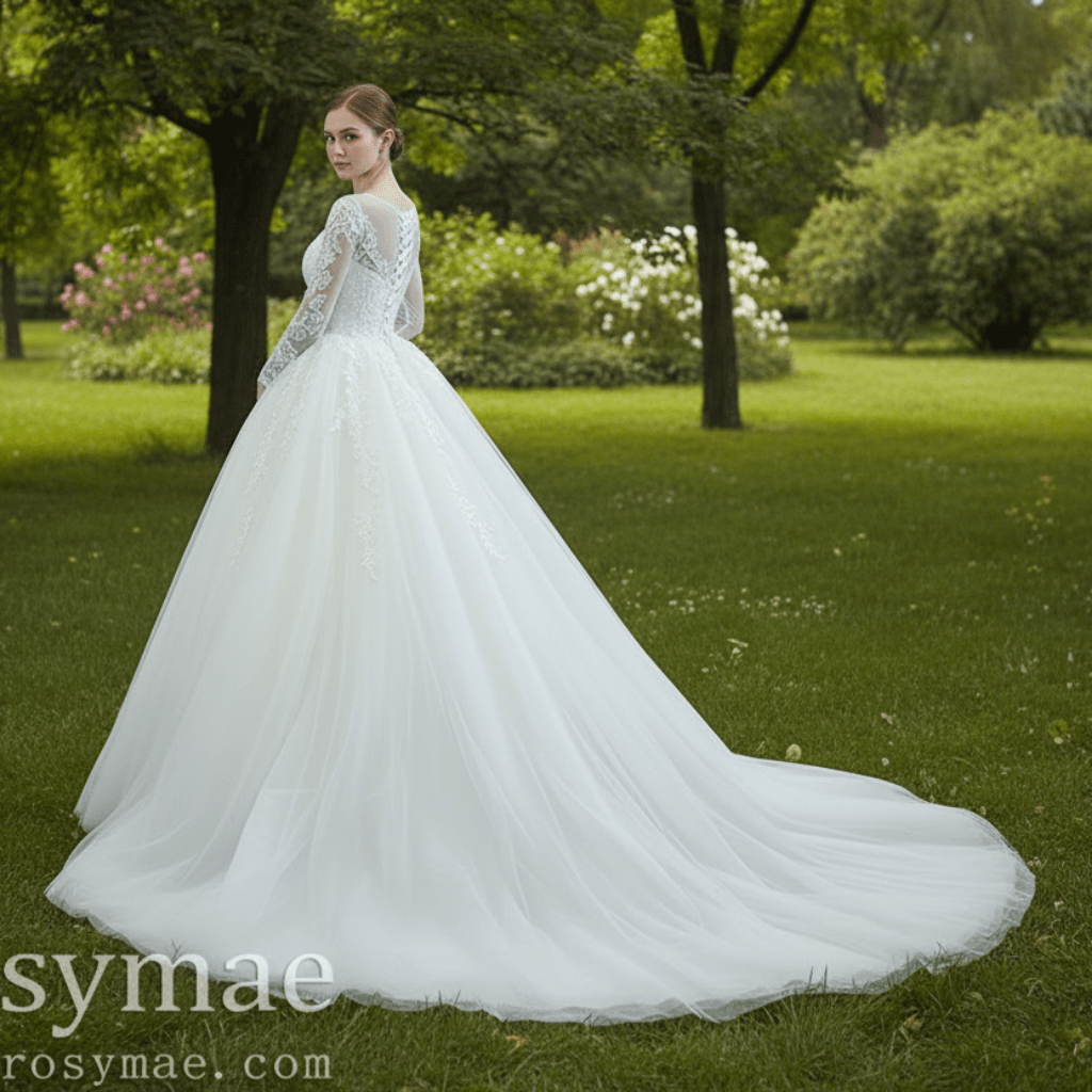 Long Sleeve Lace Mermaid Wedding Gown with Detachable Skirt - Rosymae