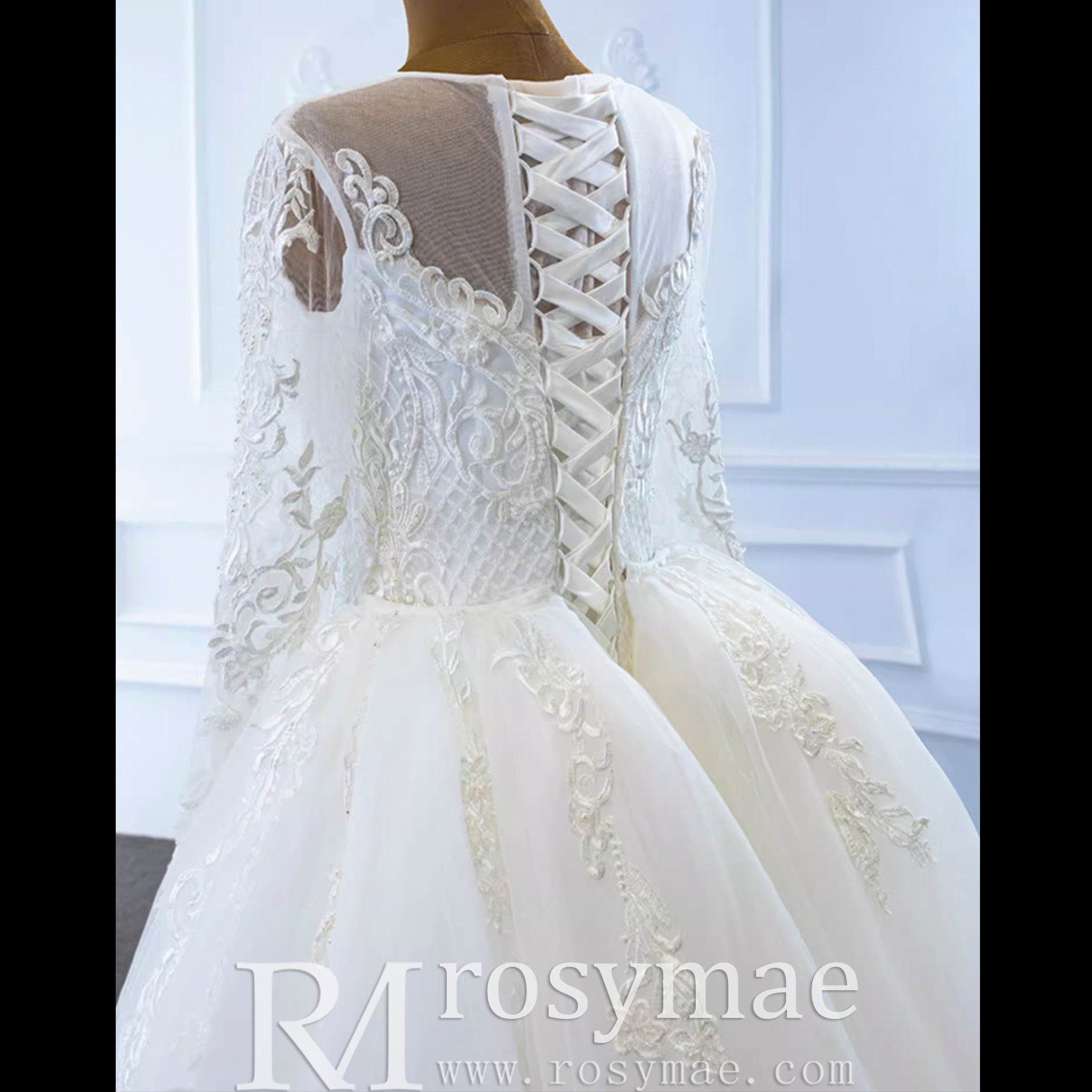Long Sleeve Lace Mermaid Wedding Gown with Detachable Skirt - Rosymae