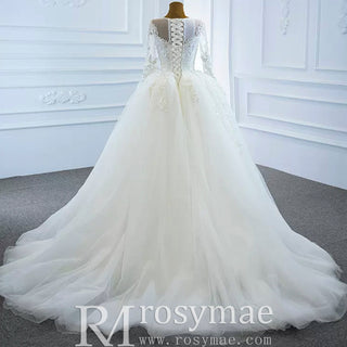 Long Sleeve Lace Mermaid Wedding Gown with Detachable Skirt - Rosymae