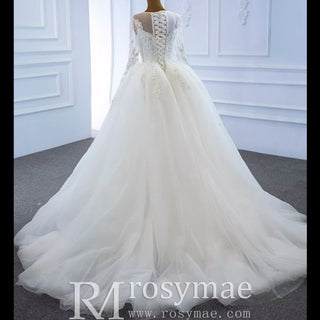 Long Sleeve Lace Mermaid Wedding Gown with Detachable Skirt - Rosymae