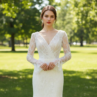Long Sleeve Lace Sheath & Form Fitting Wedding Dresses - Rosymae