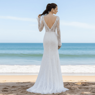 Long Sleeve Lace Sheath & Form Fitting Wedding Dresses - Rosymae
