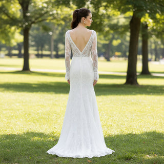 Long Sleeve Lace Sheath & Form Fitting Wedding Dresses - Rosymae