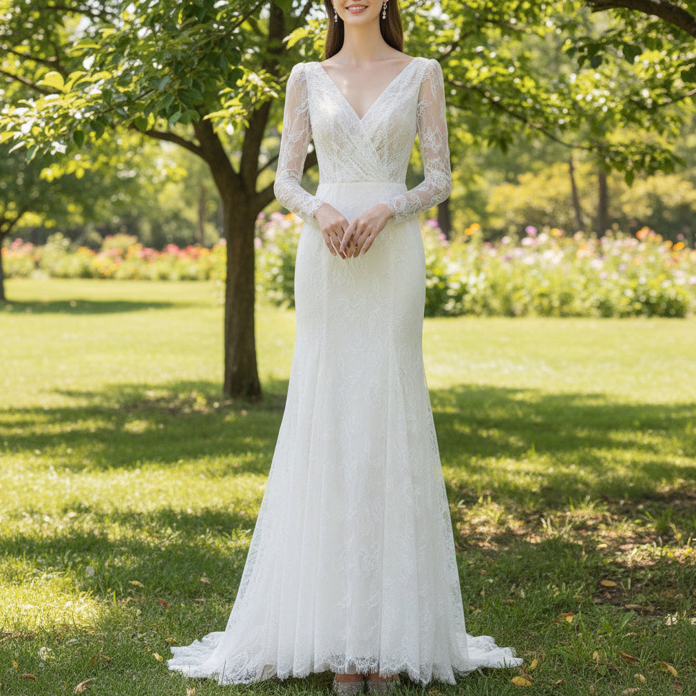 Long Sleeve Lace Sheath & Form Fitting Wedding Dresses Rosymae Long Sleeve Lace Sheath & Form Fitting Wedding Dresses Rosymae