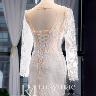 Long Sleeve Lace Trumpet Wedding Gown with Detachable Skirt - Rosymae