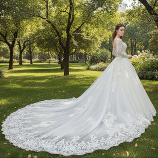 Long Sleeve Lace Trumpet Wedding Gown with Detachable Skirt - Rosymae