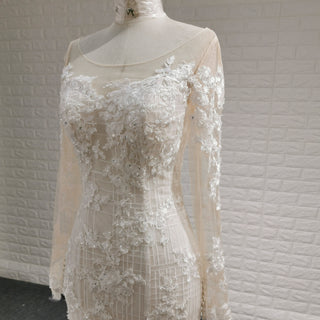 Long Sleeve Mermaid Style Lace Wedding Dress with Keyhole Back