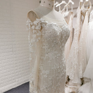 Long Sleeve Mermaid Style Lace Wedding Dress with Keyhole Back