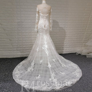 Long Sleeve Mermaid Style Lace Wedding Dress with Keyhole Back