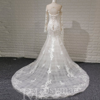 Long Sleeve Mermaid Style Lace Wedding Dress with Keyhole Back