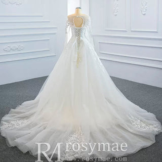 Long Sleeve Mermaid Lace Wedding Dress with Detachable Train - Rosymae