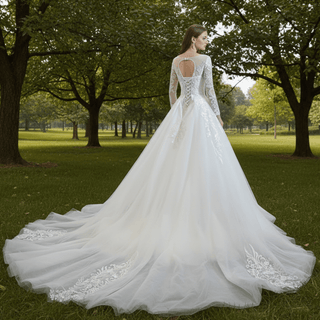 Long Sleeve Mermaid Lace Wedding Dress with Detachable Train - Rosymae